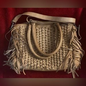 Day and Mood Beige Tan Soft Leather Lily Fringe Satchel Hand Shoulder Bag Purse